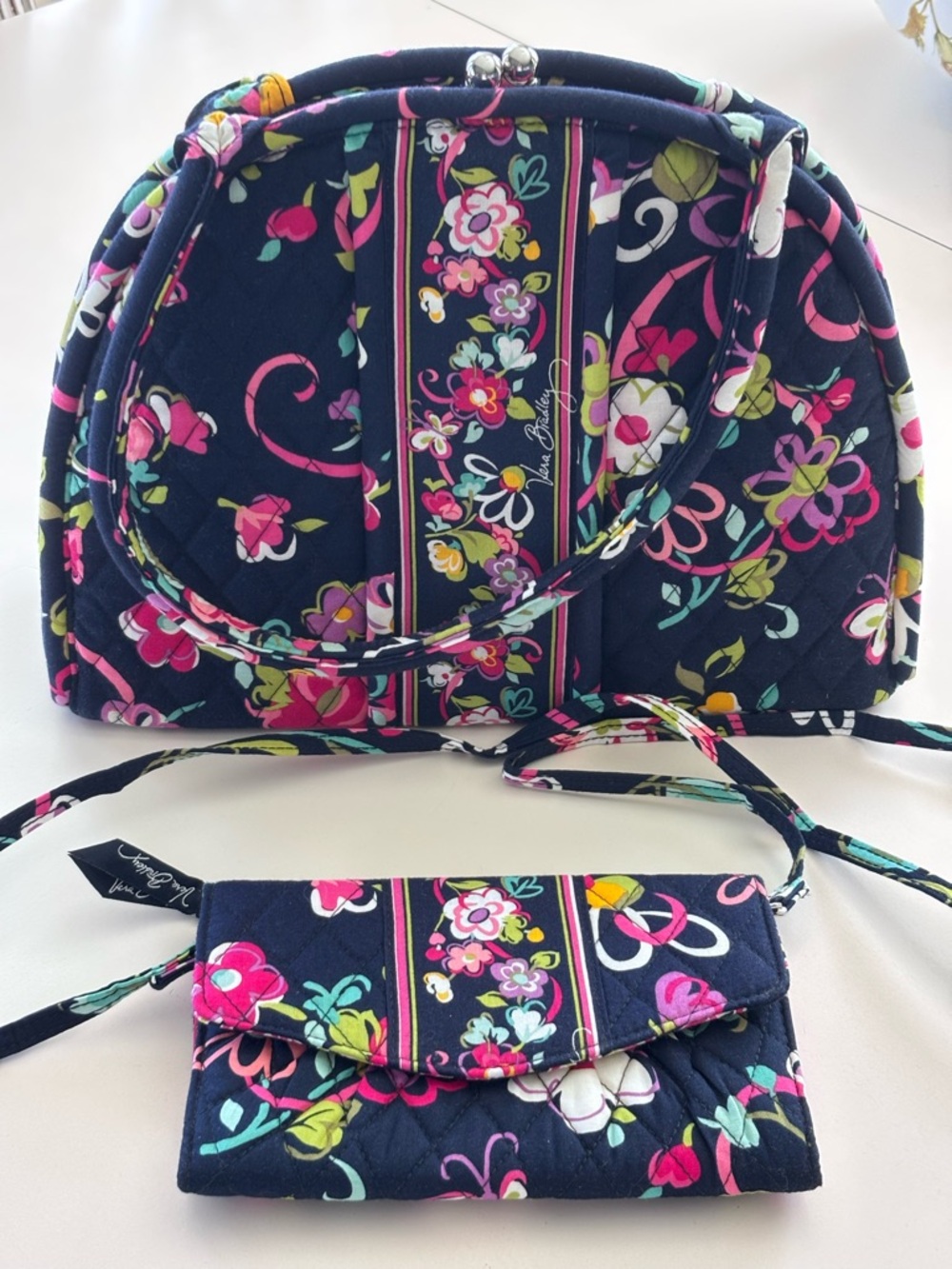 Vera Bradley Navy Floral Quilted Crossbody Bag & Wallet